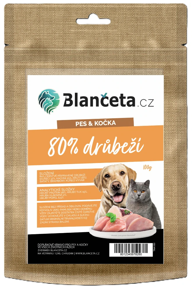 Blančeta - Pes & Kočka doplňkové krmivo pro všechny životní fáze 80% drůbeží 500g