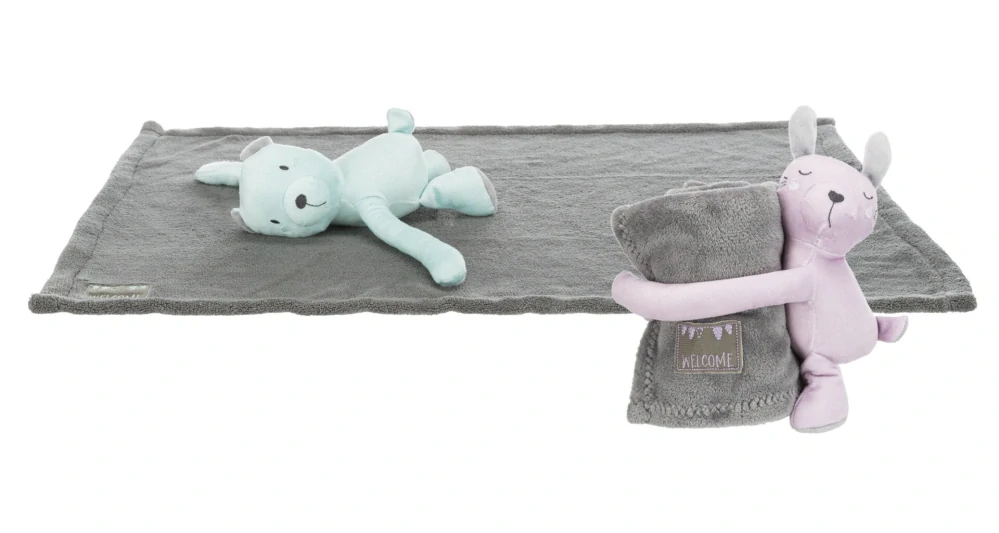 JUNIOR set - deka 75 x 50 cm + plyšový medvídek, šedá/mátová PRODEJNA
