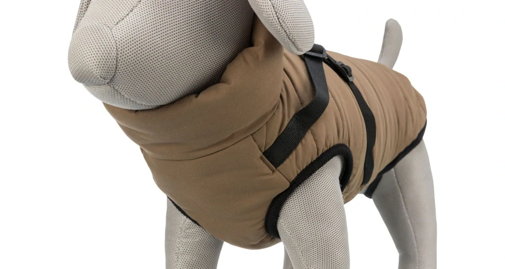 Zimní bunda PIROU s postrojem, písková S: 33cm, hruď: 46-50cm, krk: až 36cm PRODEJNA