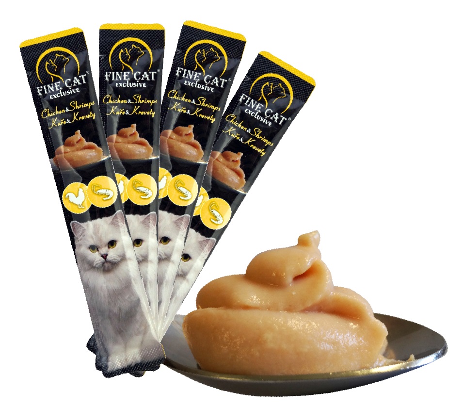 Fine Cat Exclusive Krémová svačinka pro kočky KUŘE & KREVETY 4x15g