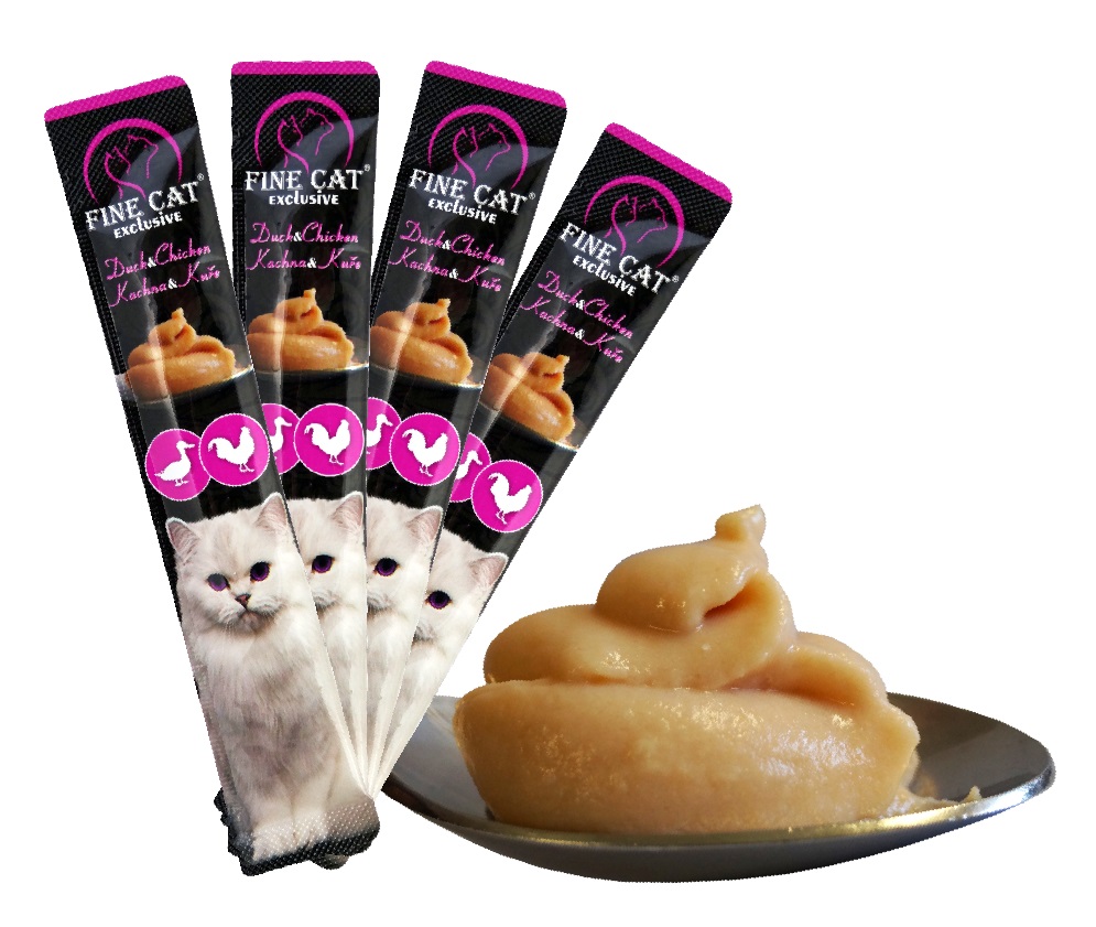 Fine Cat Exclusive Krémová svačinka pro kočky KACHNA & KUŘE 4x15g PRODEJNA