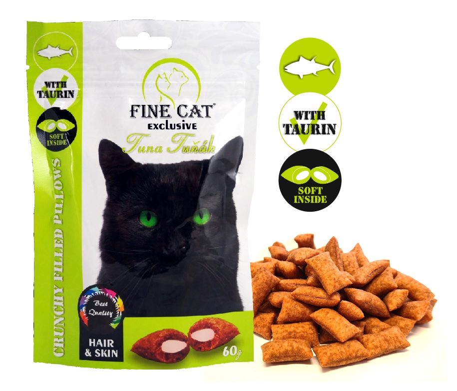 Fine Cat Exclusive Plněné polštářky pro kočky HAIR & SKIN TUŇÁK 60g PRODEJNA