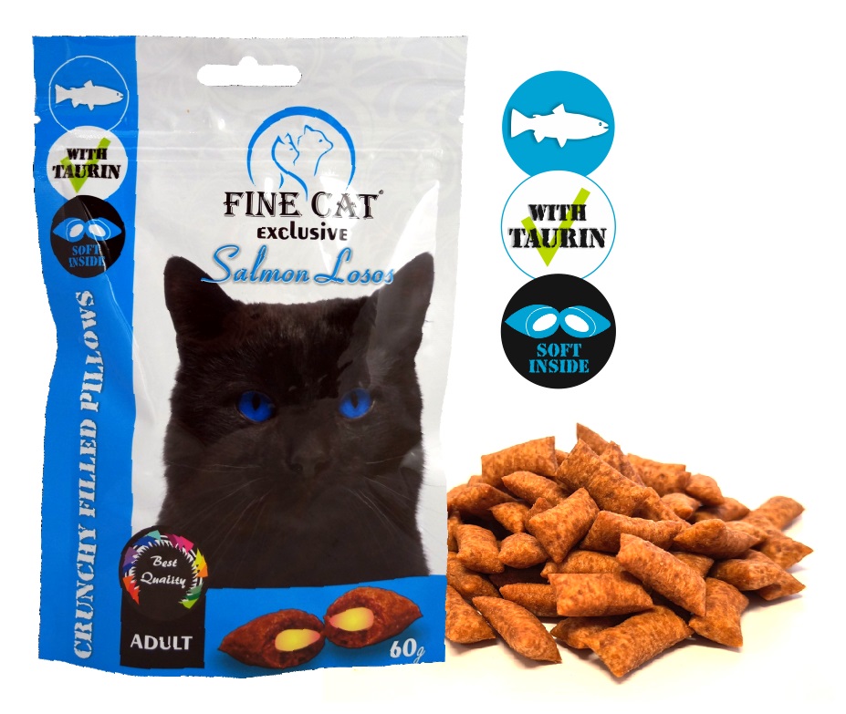 Fine Cat Exclusive Plněné polštářky pro kočky LOSOS 60g PRODEJNA