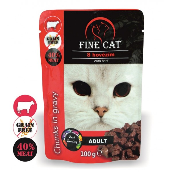 Fine Cat kapsička Grain-Free Adult hovězí v omáčce 100g PRODEJNA