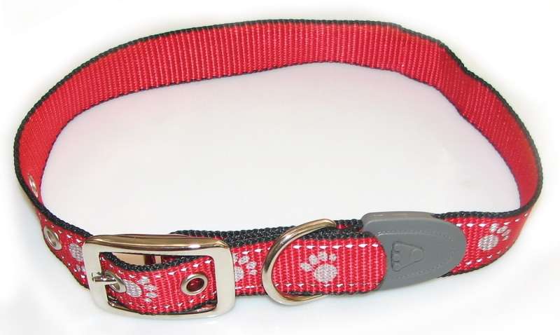 Obojek reflexní s tlapkou - kov. spona 25mm x 65cm