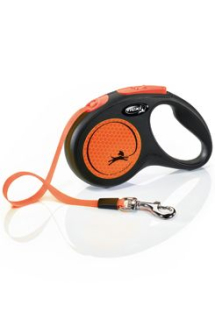 Vodítko FLEXI Neon New S pásek 5m/15kg černá/oranžová