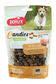Pochoutka pes CANDIES kostičky drůbež,játra 150g Zolux PRODEJNA