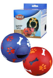 Hračka pes Míč na pamlsky pro střed.psa 11cm plast TR