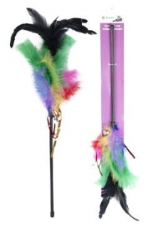 Hračka kočka Udice kohoutí pírko 50cm prodejna